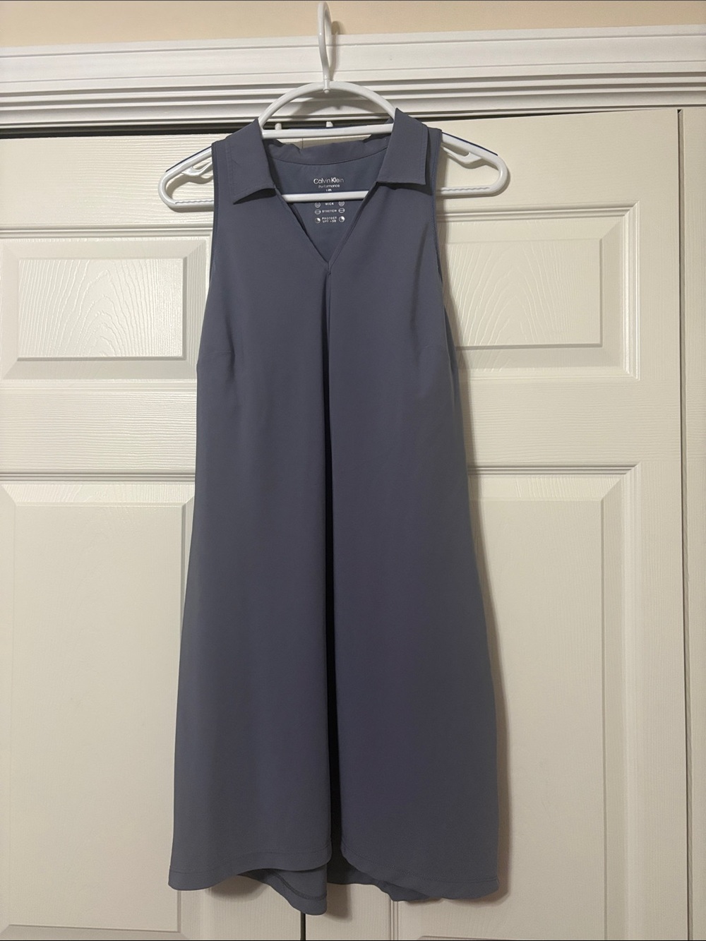 Calvin Klein Sleeveless Collared V-Neck Shift Dress in Slate